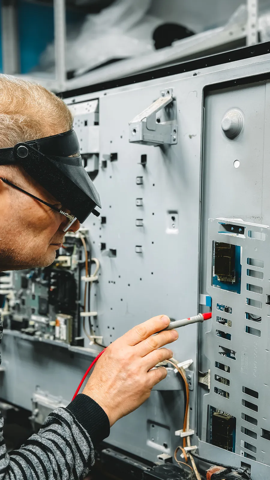 Technician working with technical systems and integration equipment